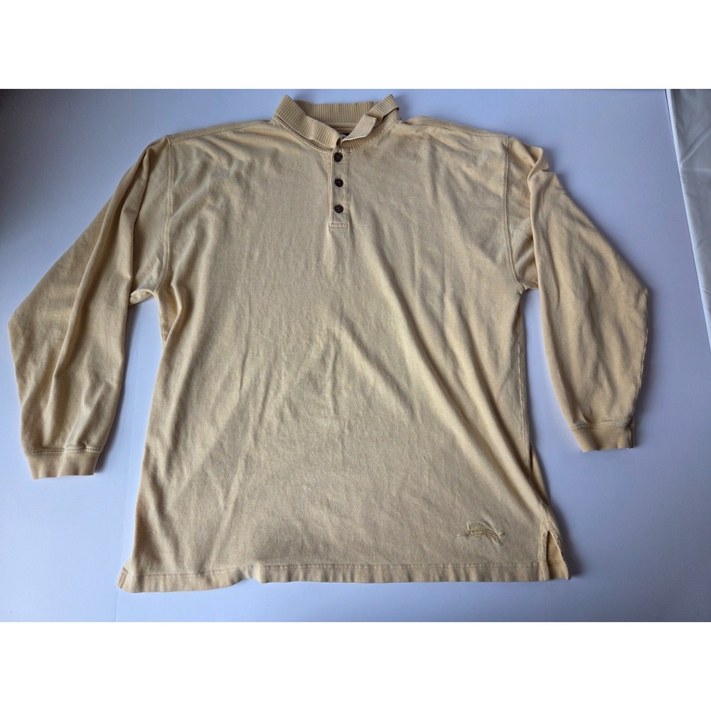 Tommy Bahama Shirt Mens Extra Large Yellow Classic Long‎ Sleeve Pullover Polo